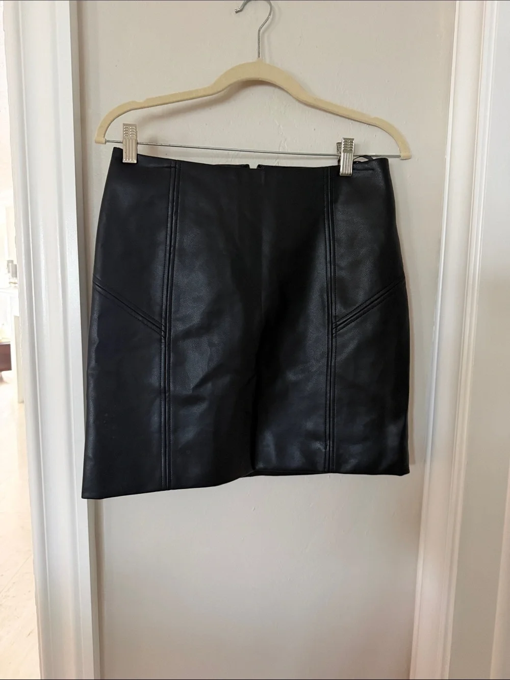 bagatelle Black Faux Leather Mini Skirt with Panel Stitching